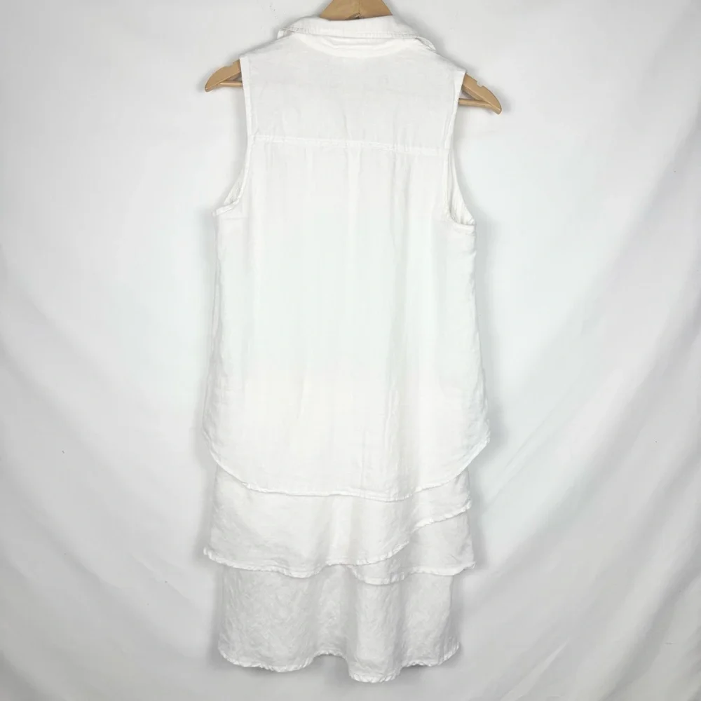 Finley Jasmine Sleeveless Tiered White Linen Dress Collared Button Front Size S - Picture 7 of 7